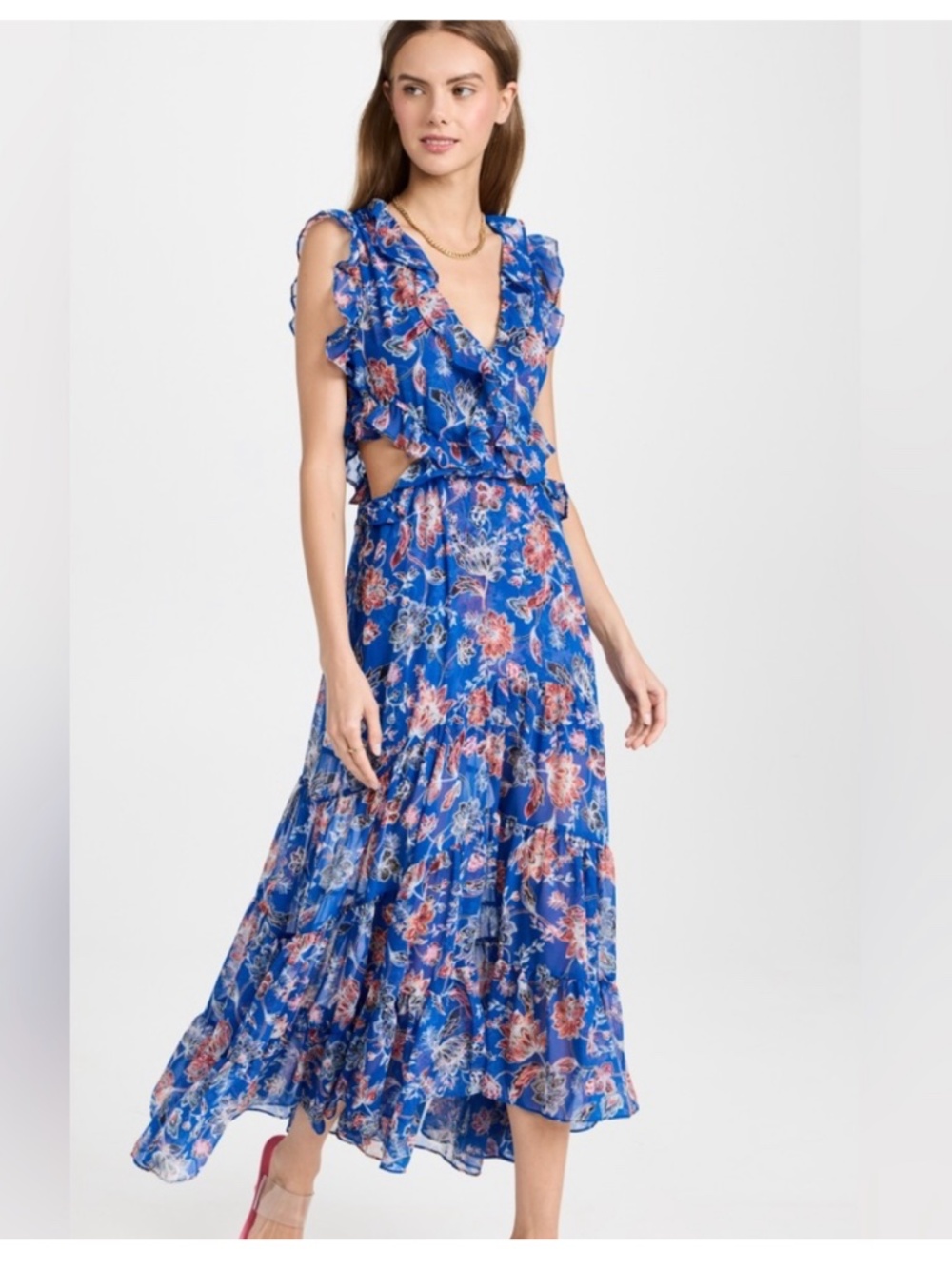 Misa LOS ANGELES Natasha floral ruffle cut out midi dress  - Sz Small